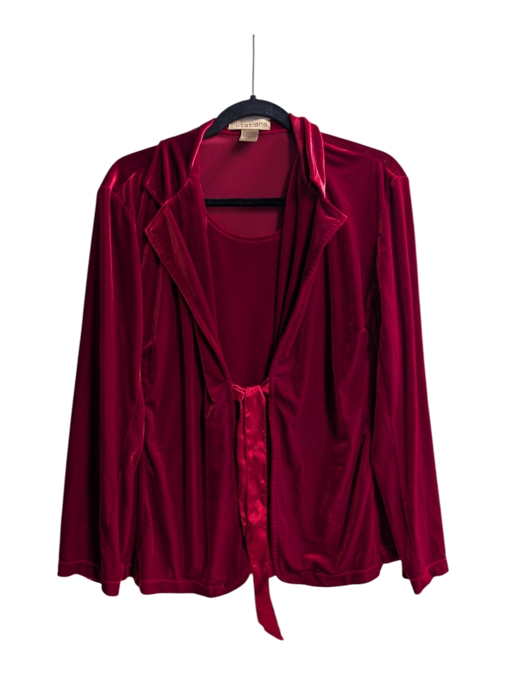 Red Velvet Open Front Tie Cardigan Twinset Top Holiday Festive Evening Glam XL